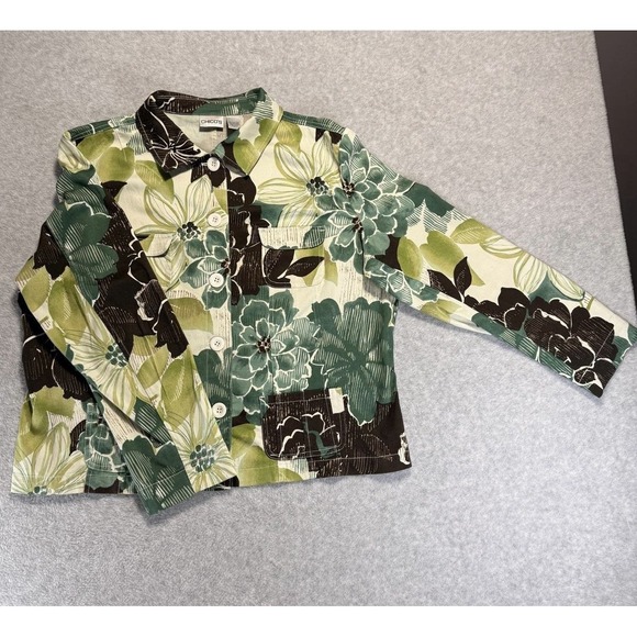 Women Chicos Size 3 Green Long Sleeves Down Bottom With Pockets Chore Jacket - Picture 4 of 15